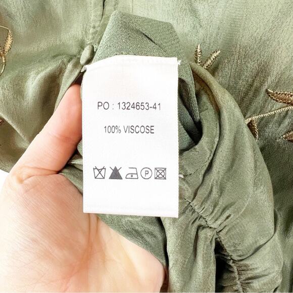 Anthropologie Seen Worn & Kept Floral Embroidered Satin Jumpsuit S Green - Picture 9 of 10